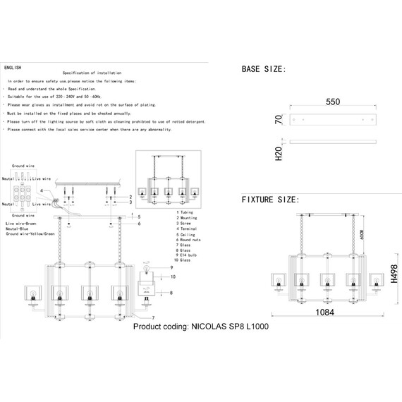 Подвесная люстра Crystal Lux Nicolas SP8 L1000 Nickel/White, фото , изображение 5